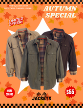 Load image into Gallery viewer, SPECIAL!! Men's Soft Twill Shirt Jacket with Flannel Lining.