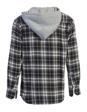 Load image into Gallery viewer, Men&#39;s Flannel Shirt Gray &amp; Black Checkered Light Weight with Removable Hoodie.
