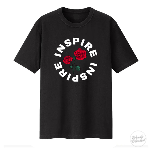 T-Shirt crew neck Inspire with rose design.