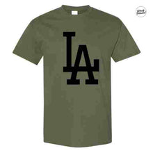 Load image into Gallery viewer, Copy of Crew Neck Unisex Olive Sweatshirt with Black LA Logo Design.

