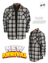 Load image into Gallery viewer, MEN&#39;S GRAY CASUAL PLAID JACKET FLANNEL SNAP BUTTON.
