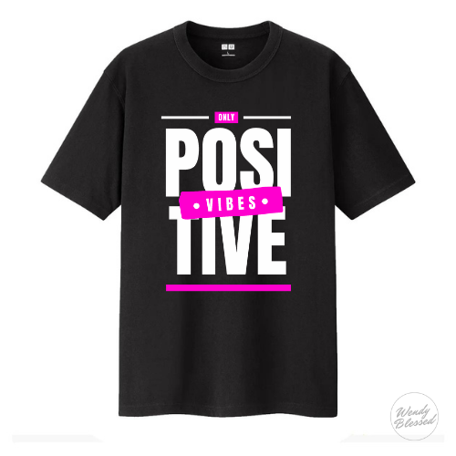 Women's crew neck t-Shirt with POSITIVE Vibes Design.